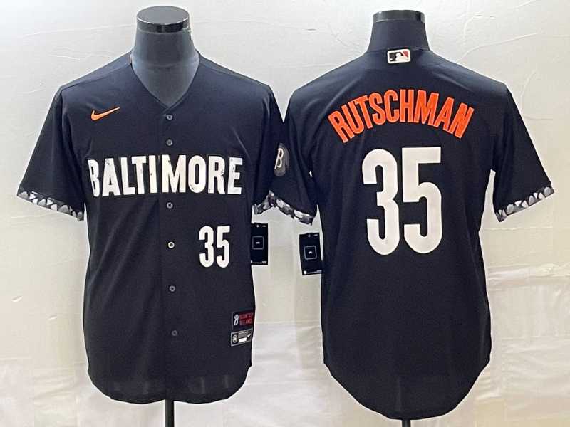 Mens Baltimore Orioles #35 Adley Rutschman Number Black 2023 City Connect Cool Base Stitched Jerseys